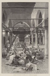 Innenansicht der Moschee von El-Azhar, Kairo, die Kampagne diskutierend